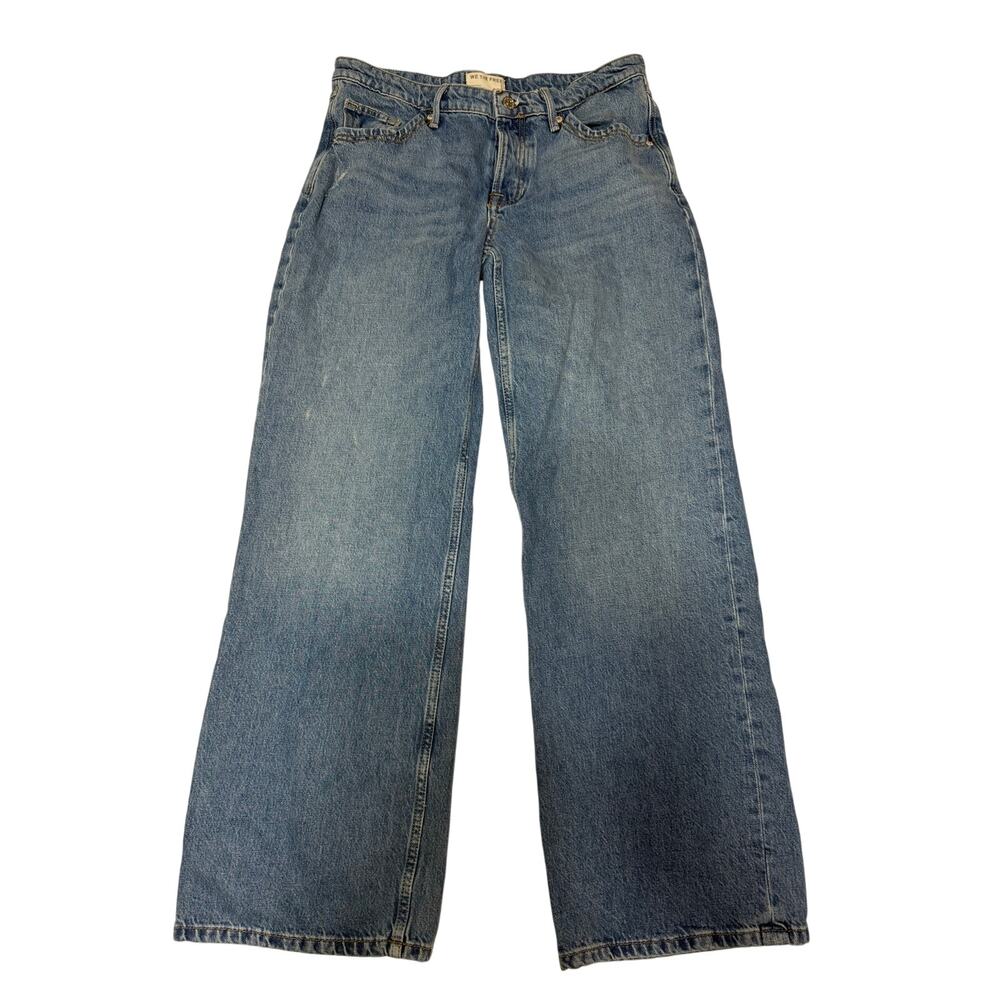 Free People Jeans Wide Leg Blue 100% Cotton Button Fly size 28